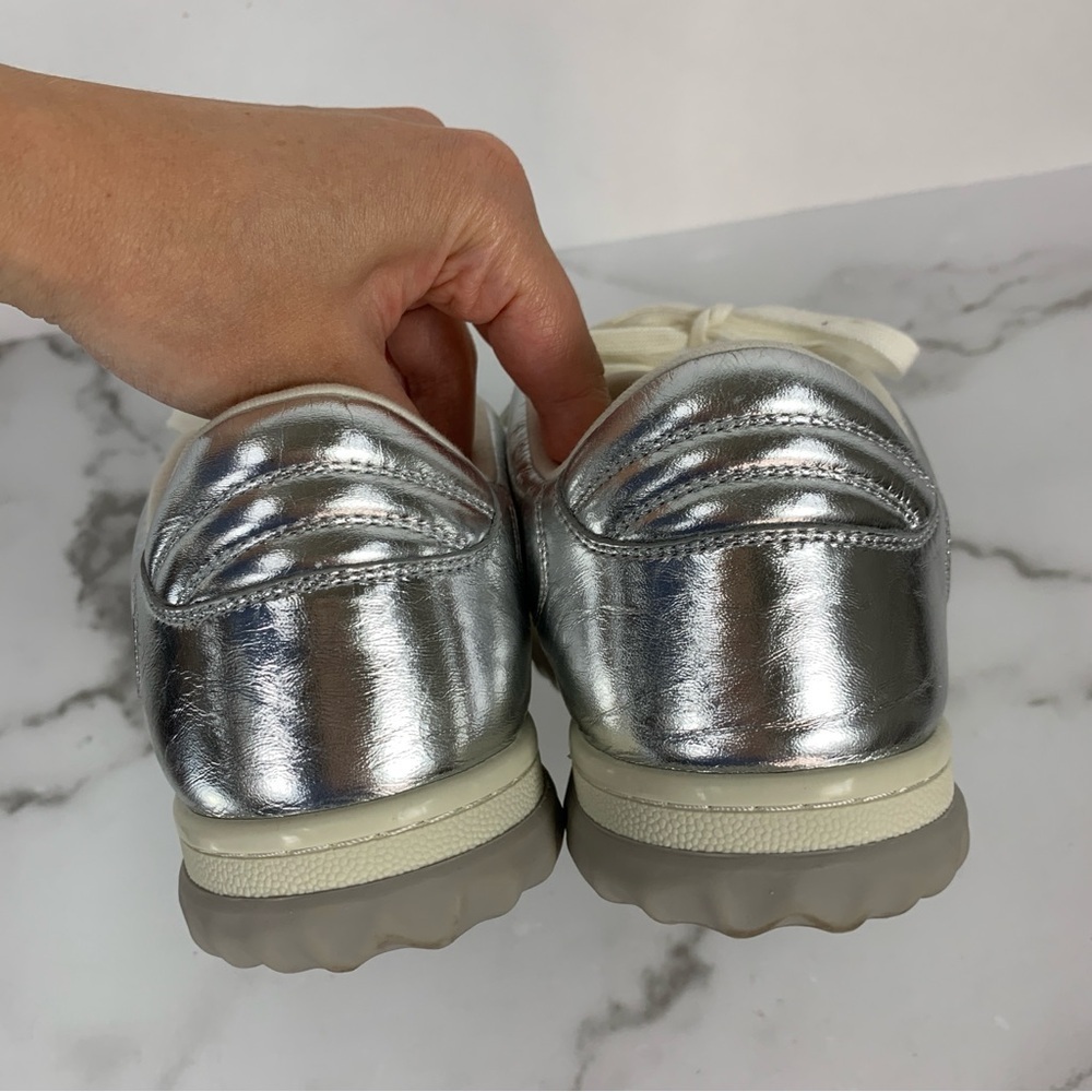 GUCCI Silver Metallic Women’s Low-Top Lace-up Sneakers 36 - Picture 14 of 16